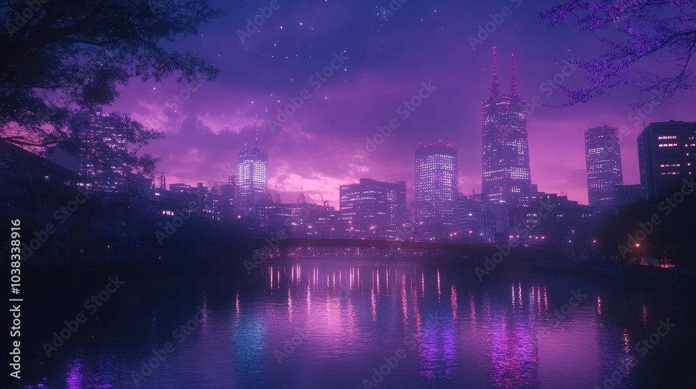 Chill Lo-fi Vibes with Night Skyline and Purple Hues: Manga and Anime Inspirations. Chill Lo-fi Vibes with Night Skyline and Purple Hues: Manga and Anime Inspirations.