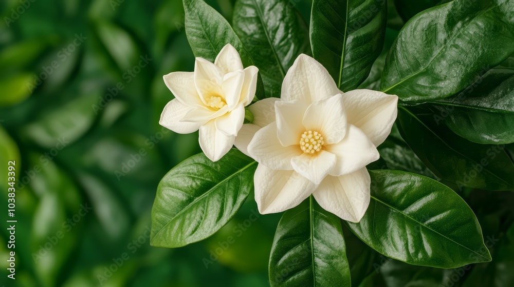 White blooming flowers on green leaves, soft natural light background. White blooming flowers on green leaves, soft natural light background.