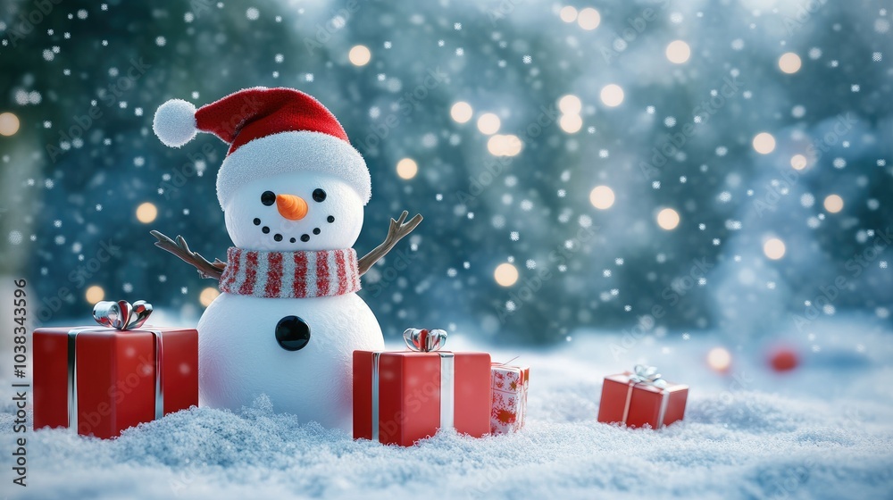 snowman and gifts flat design front view North Pole theme 3D render color scheme snowman and gifts flat design front view North Pole theme 3D render color scheme