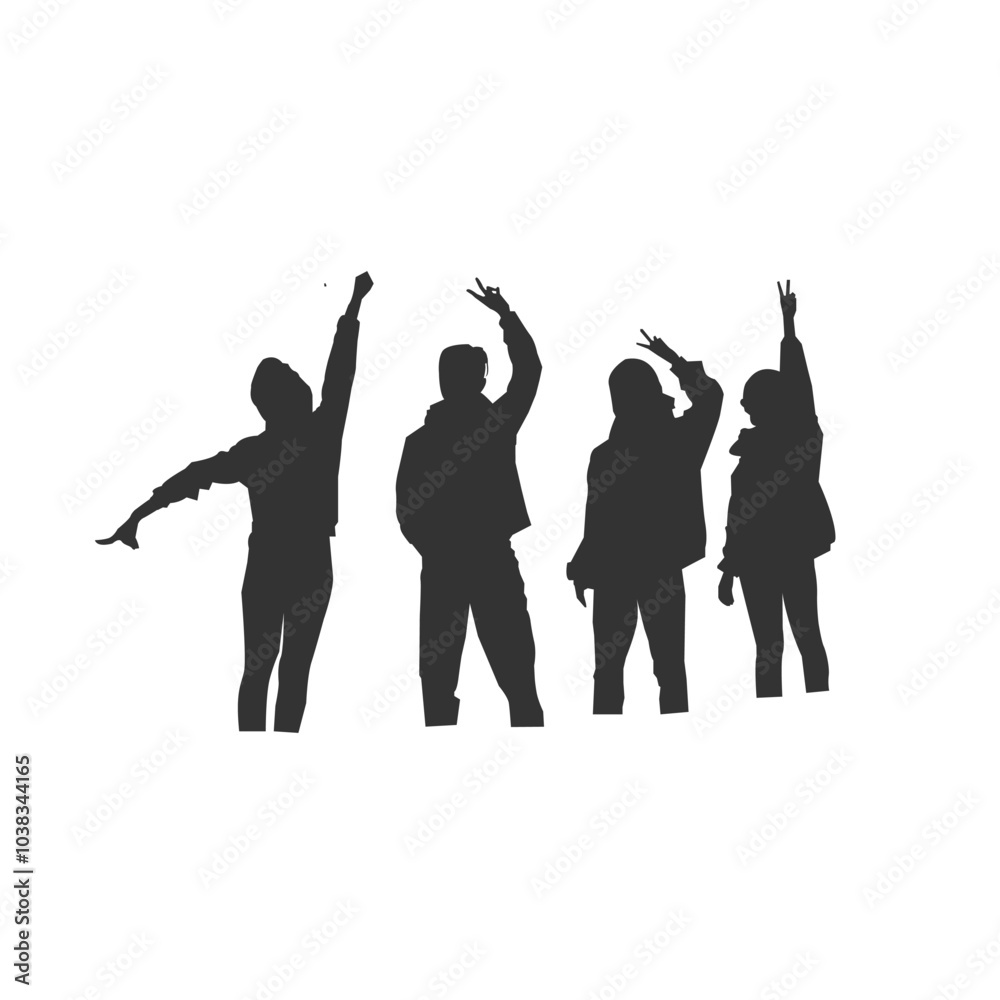 Silhouette Group of People Standing on White Background Silhouette Group of People Standing on White Background