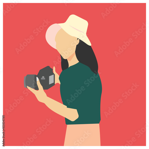 Young woman taking a photo with a camera illustration