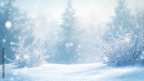 Enchanting serenity a snowy landscape with blurred trees and delicate snowflakes creating a dreamy winter wonderland