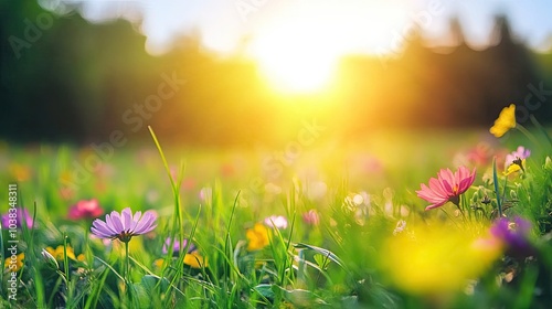 Vibrant Wildflowers in Sunlit Meadow