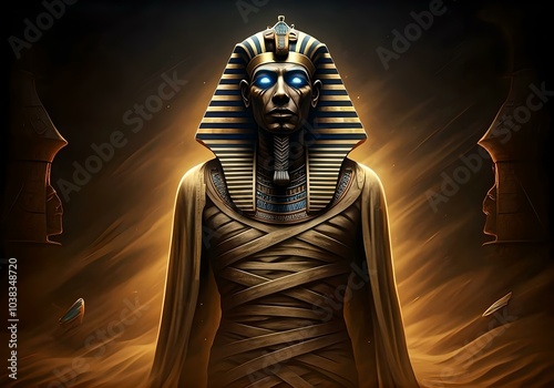 Halloween mummy wallpaper, scary egyptian mummy in an ancient pyramid	
