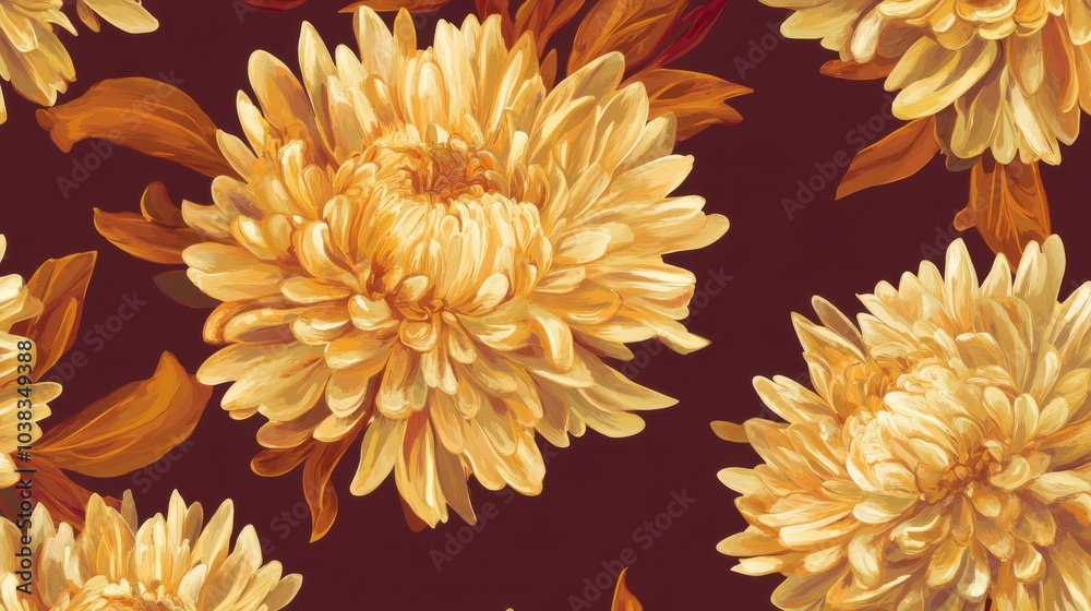 Elegant Seamless Gold Aster Flower Pattern Elegant Seamless Gold Aster Flower Pattern