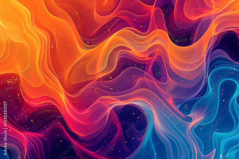 Fototapeta premium A colorful, abstract painting with a blue and orange swirl