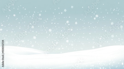 Winter Wonderland Background with Falling Snow and Snowy Hills - Abstract Snowflakes on Blue Sky