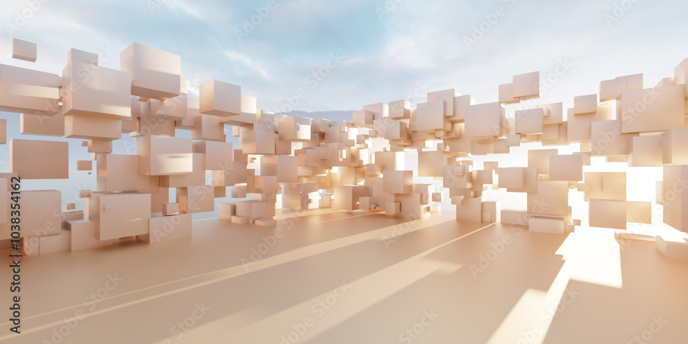 Surreal Abstract Landscape with Floating Cubes Surreal Abstract Landscape with Floating Cubes