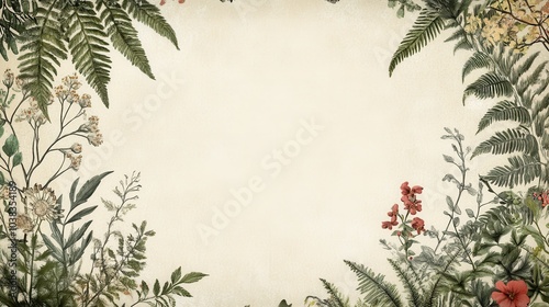 Wallpaper Mural Vintage Floral Frame with Pressed Flowers and Ferns on Beige Background - Watercolor Illustration. Torontodigital.ca