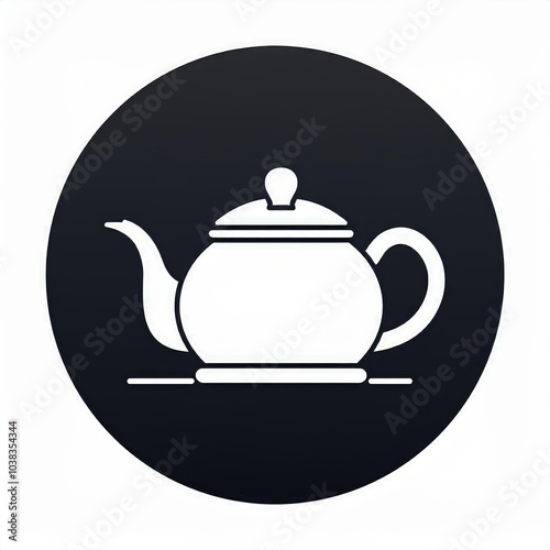 Blue Circular Vector Icon Featuring a Classic Lidded Teapot, Ideal for Tea and Beverage Applications, Kitchenware Branding, Restaurant UI Design, Hospitality Service Graphics, Culinary Illustrations