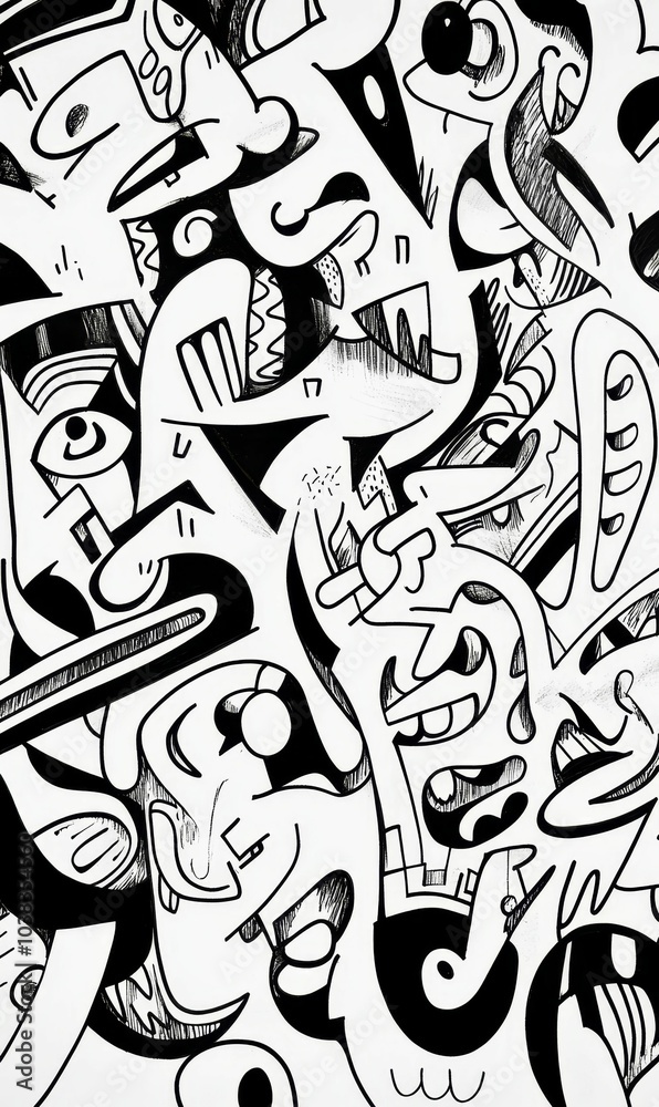 Fototapeta premium Black and white abstract doodle art.