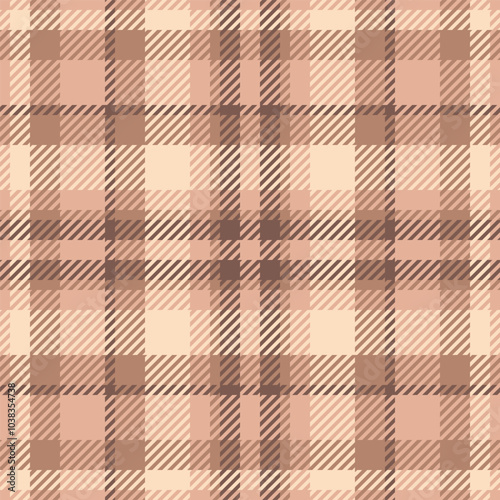 Greeting background check fabric, 1940s plaid seamless textile. Design texture tartan vector pattern in orange and light colors.