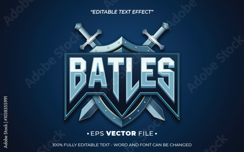 batles editable text effect vector 3d for game 