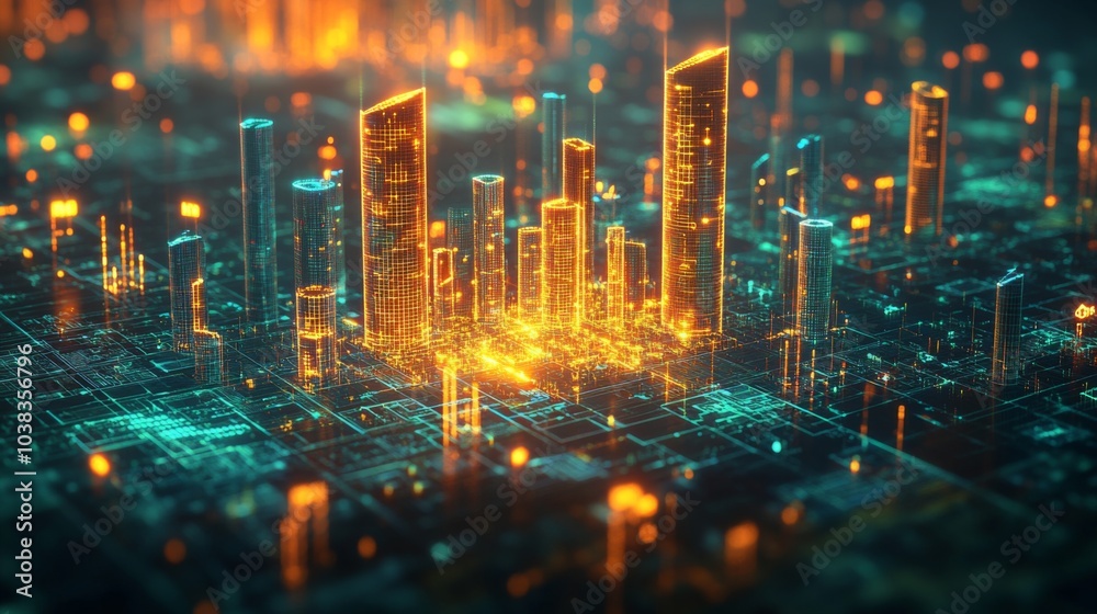 Vivid Metaverse Economy Illustration with Virtual Real Estate Elements