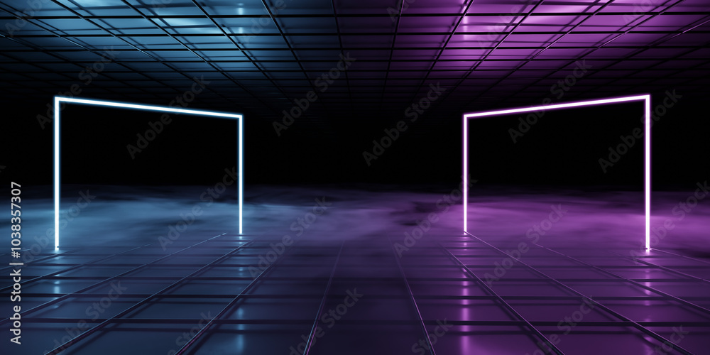 Naklejka premium Futuristic Glowing Frames in Dark Atmosphere