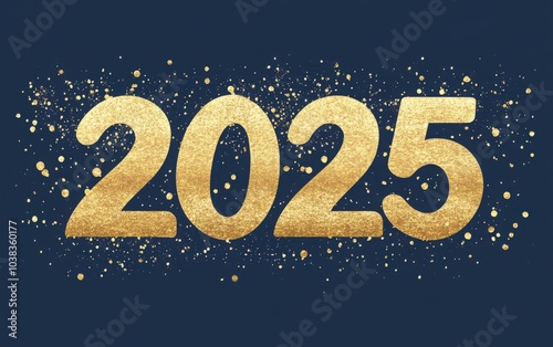 A modern poster design for Happy New Year 2025, highlighting a striking "2025" logo 