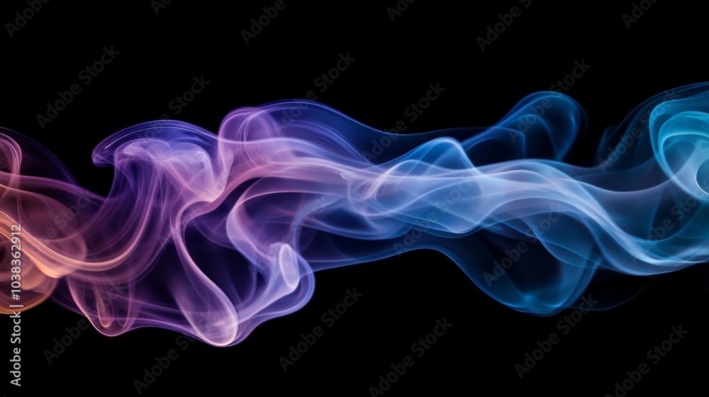 Abstract Smoke Art with Delicate, Flowing Outlines in a Realistic Style, Featuring a Vibrant Blue, Purple, and Orange Color Palette on a Black Background Abstract Smoke Art with Delicate, Flowing Outlines in a Realistic Style, Featuring a Vibrant Blue, Purple, and Orange Color Palette on a Black Background