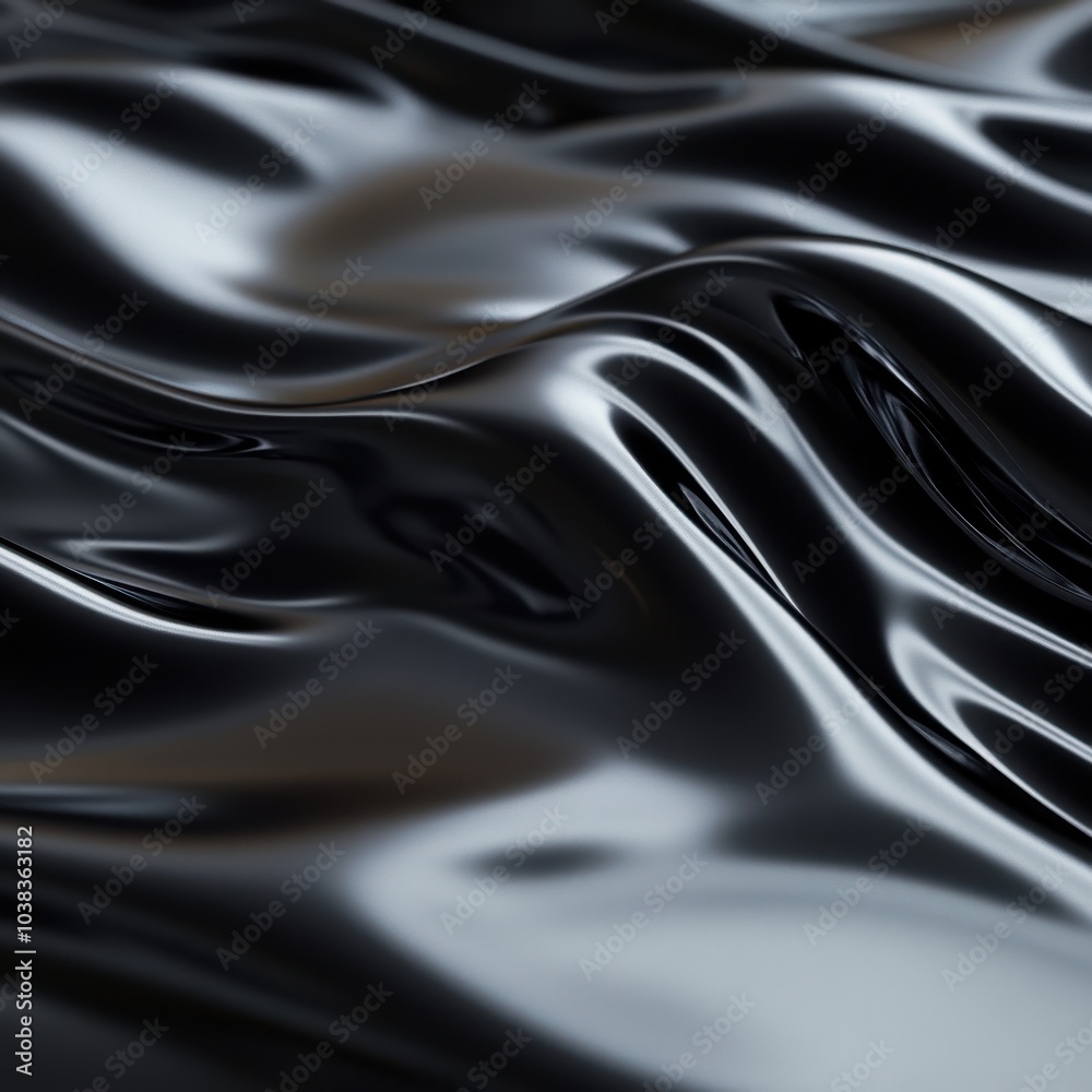 Obraz premium Abstract Black Liquid Surface with Smooth Wavy Texture - 3D Render