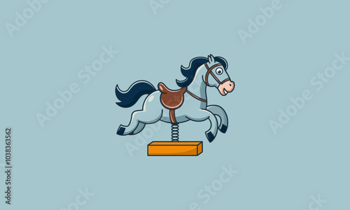 Playful rocking horse toy with a spring base illustration.