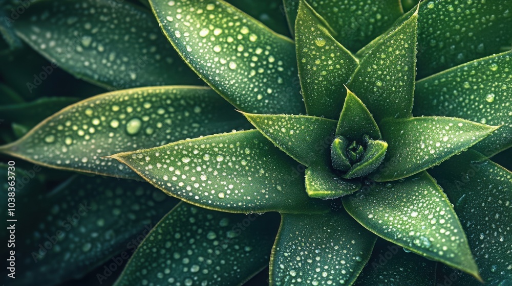 Obraz premium fresh aloe vera plant, showcasing its vibrant green leaves with intricate textures and water droplets