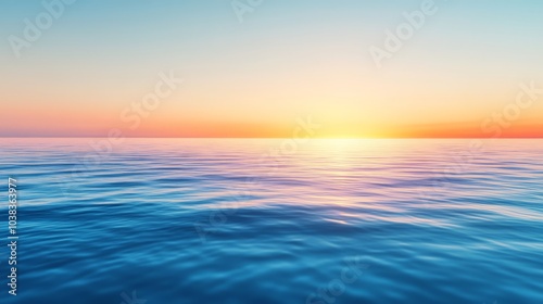 Calm Ocean Waters Reflecting a Stunning Sunrise, Seamless Union of Sky and Sea at the Horizon