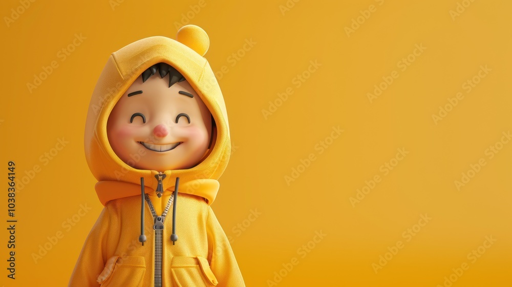 Smiling Cartoon Boy in Yellow Hoodie Smiling Cartoon Boy in Yellow Hoodie