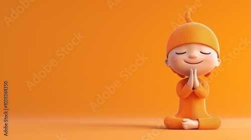 A Cartoon Monk Meditating with Closed Eyes