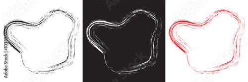 Ink Dry Brush Grunge Free Hand Oval Frame.  isolated on a white background. Vector illustration. EPS 10	
