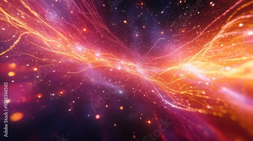 Abstract Background with Glowing Lines and Bokeh Lights, Red and Yellow Colors, Space Theme photo