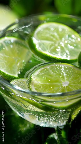 Lime Slices in Glass refreshing cold drink