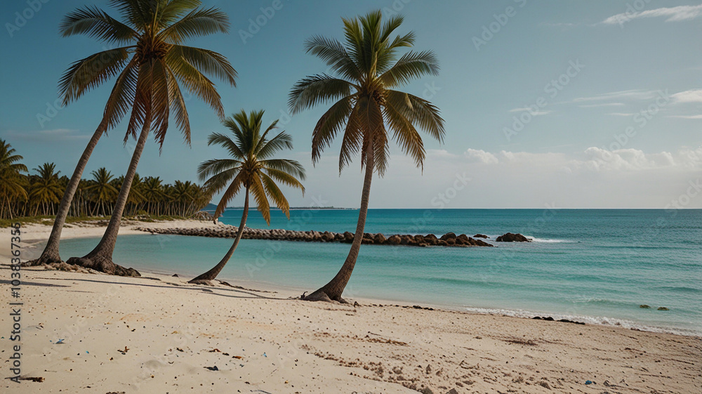 Obraz premium Serene Cuban Beach with Turquoise Waters and Palm Trees