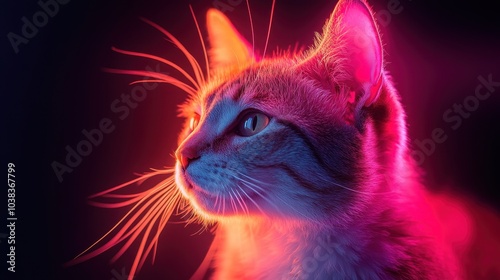Futuristic Cat in Neon Light.