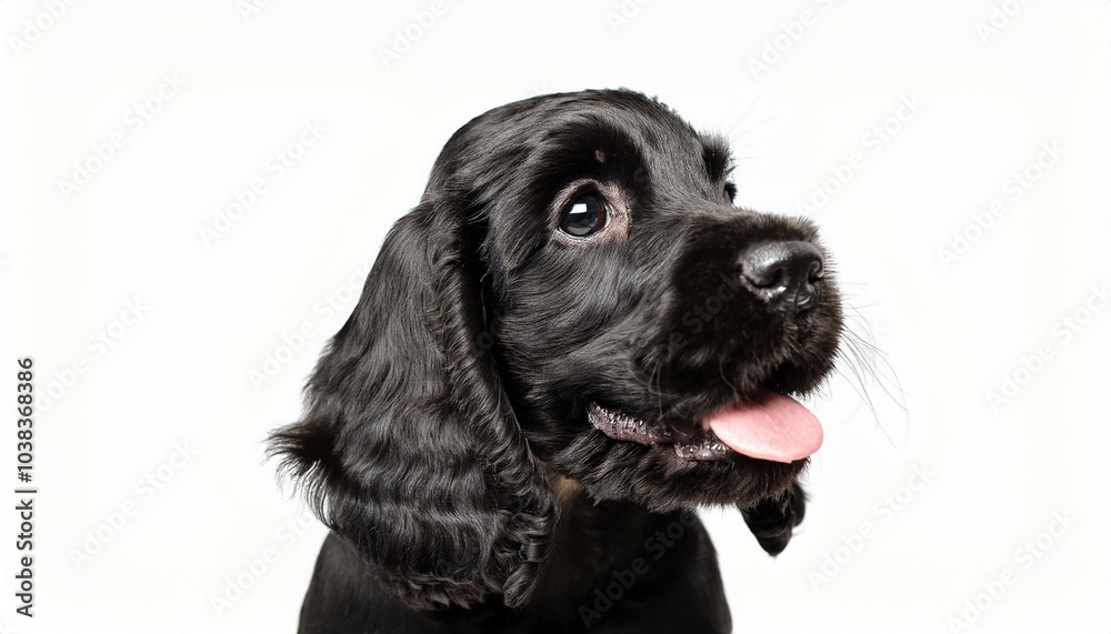 笑顔のアメリカンコッカースパニエルの子犬のポートレート(Portrait of a smiling American Cocker Spaniel puppy on white background)
笑顔のアメリカンコッカースパニエルの子犬のポートレート(Portrait of a smiling American Cocker Spaniel puppy on white background)