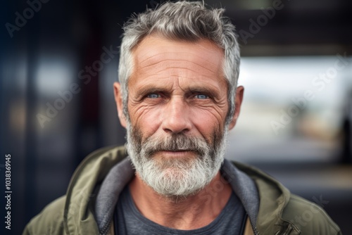 Portrait of a handsome senior man with grey beard and mustache.