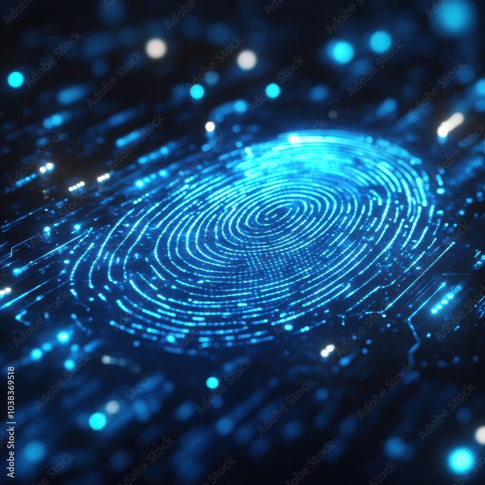 Abstract Blue Fingerprint on Circuit Board - Digital Security Concept. Abstract Blue Fingerprint on Circuit Board - Digital Security Concept.