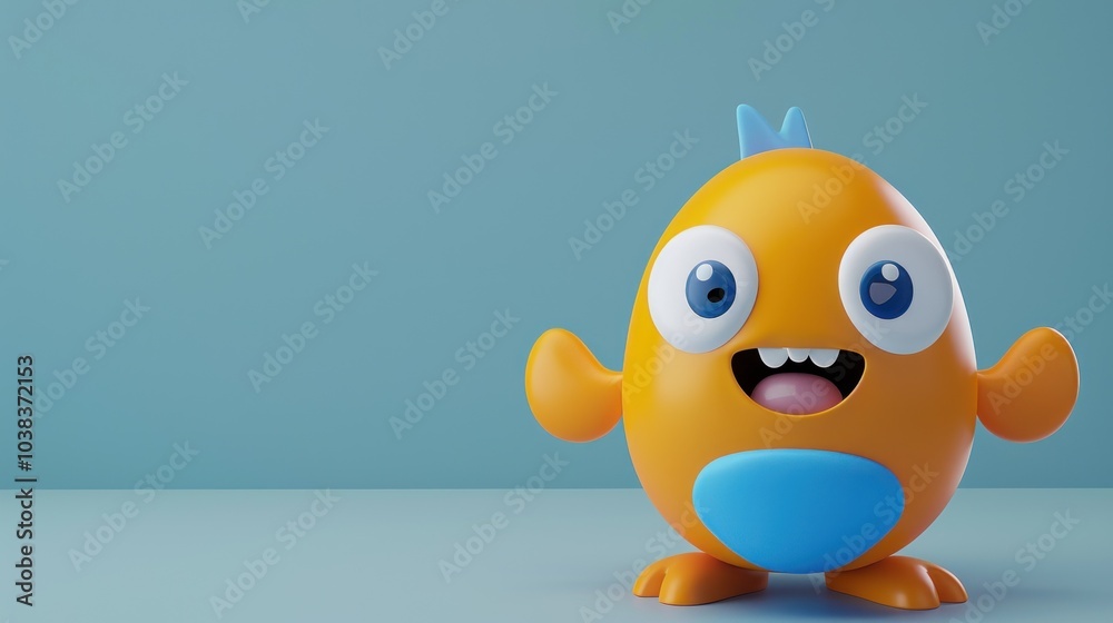 A 3D Rendered Orange Monster with Big Eyes and a Blue Crest A 3D Rendered Orange Monster with Big Eyes and a Blue Crest