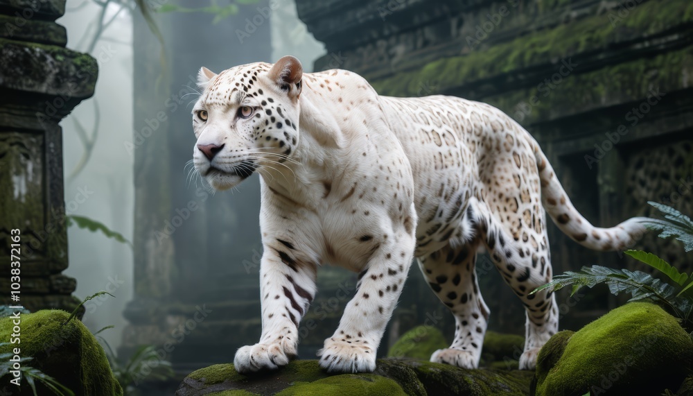 A rare albino jaguar with shimmering white fur Lurking in the jungle A rare albino jaguar with shimmering white fur Lurking in the jungle