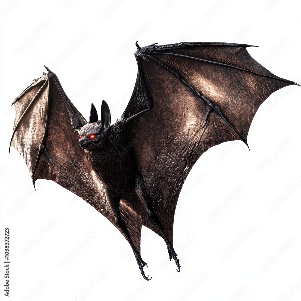 Fototapeta premium 3D Render of a Bat with Red Eyes Isolated on White Background.