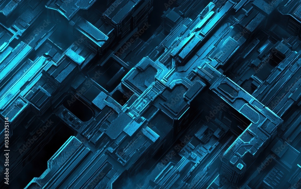 Obraz premium Abstract Blue Geometric Pattern, Digital Technology, Futuristic Background.