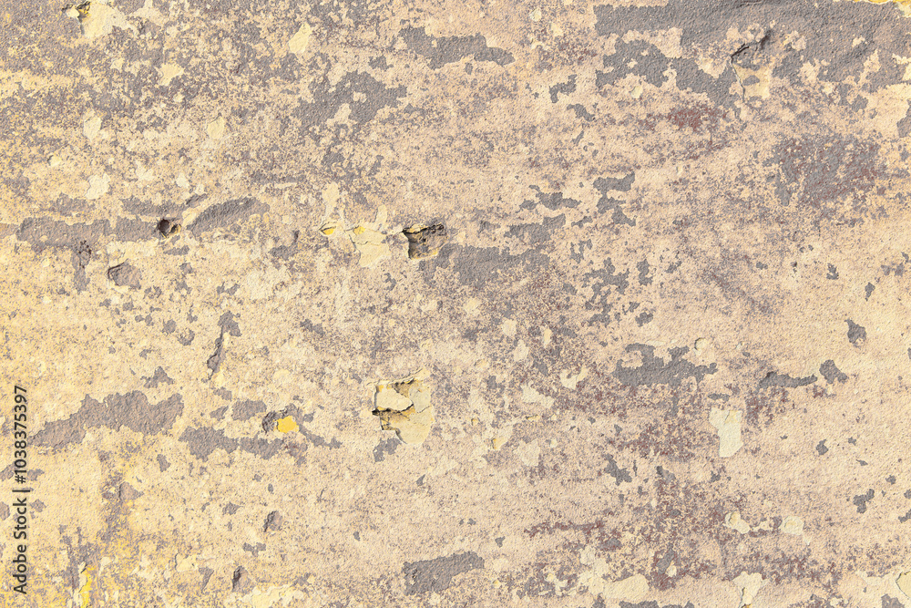 Grunge yellow concrete background. Textured plaster wall. Color of the year 2025 concept. Top view, layout for design. Surface with peeling shabby pattern. Grunge yellow concrete background. Textured plaster wall. Color of the year 2025 concept. Top view, layout for design. Surface with peeling shabby pattern.