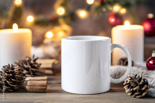 white coffee mug mockup on a wooden table