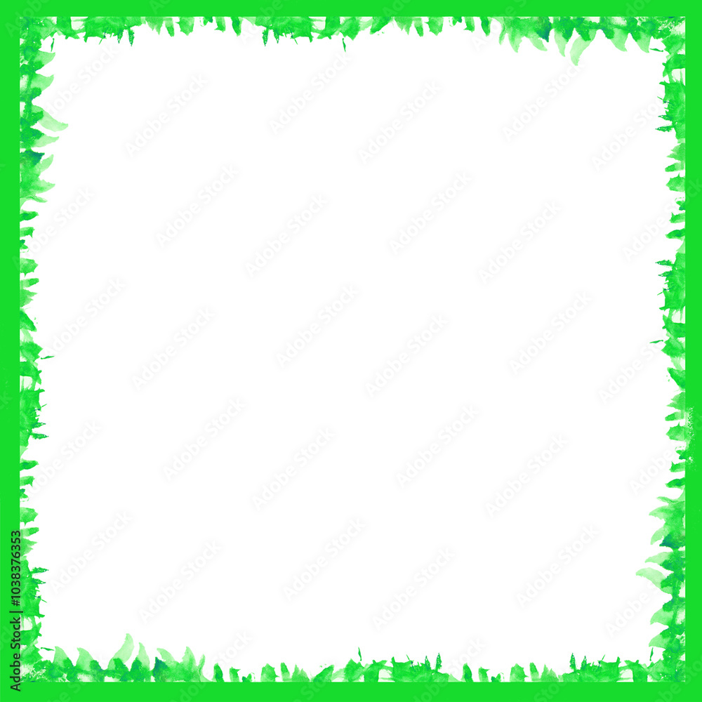 Green watercolor frame with brush strokes like grass on white background. Green watercolor frame with brush strokes like grass on white background.
