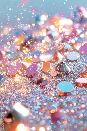 New Year 2025, dance floor covered in glitter and confetti, vibrant and energetic, flat design illustration