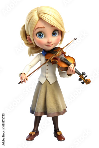 3D figurine blonde violinist girl playing violin | music, education, and children's entertainment illustrations png
