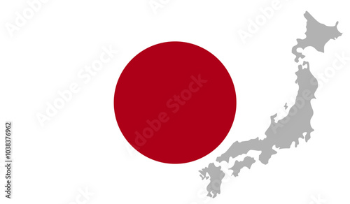 Map of Japan and Japanese flag illustration