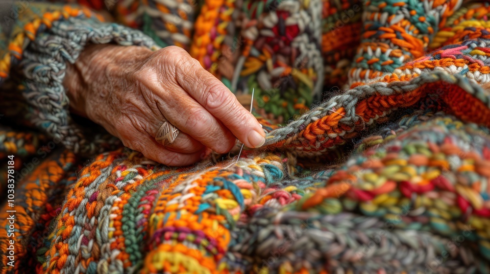 Hands knitting with yarn and needles, focusing on the craft and creativity without revealing the individual Hands knitting with yarn and needles, focusing on the craft and creativity without revealing the individual