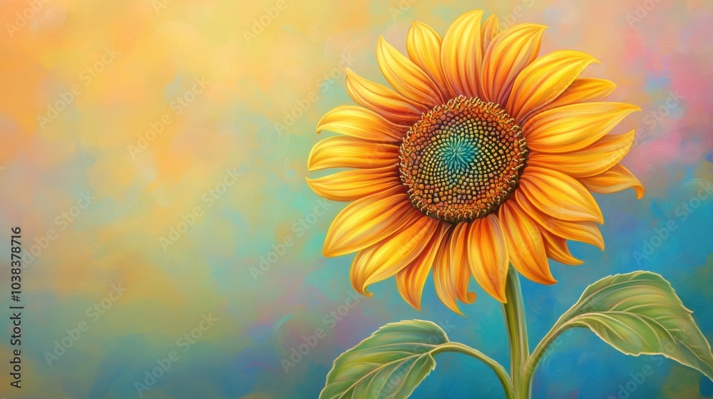 Obraz premium Whimsical Sunflower Illustration with Swirling Background