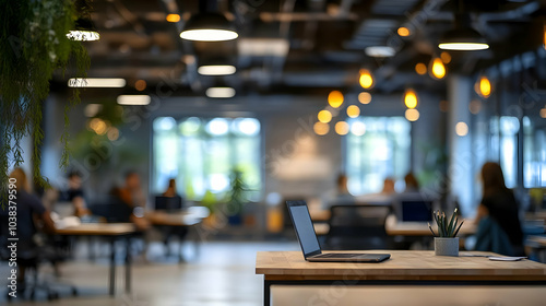 Wallpaper Mural Blurred Office Space with Laptop on Table. Torontodigital.ca