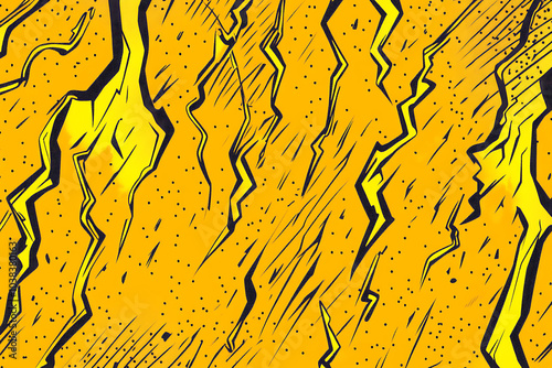 A vibrant yellow background with jagged black lines resembling lightning bolts. photo