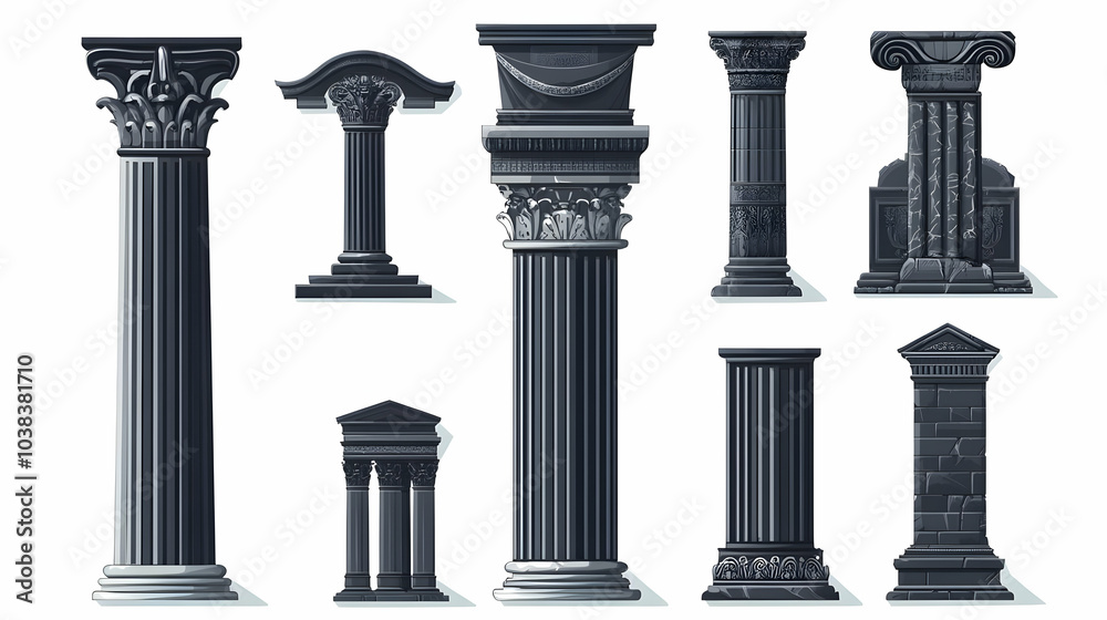 Set of Classic Antique Columns and Pillars. Set of Classic Antique Columns and Pillars.